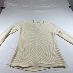 Charter Club Pullover Sweater V neck long sleeve Tunic Top Cream oversiz…